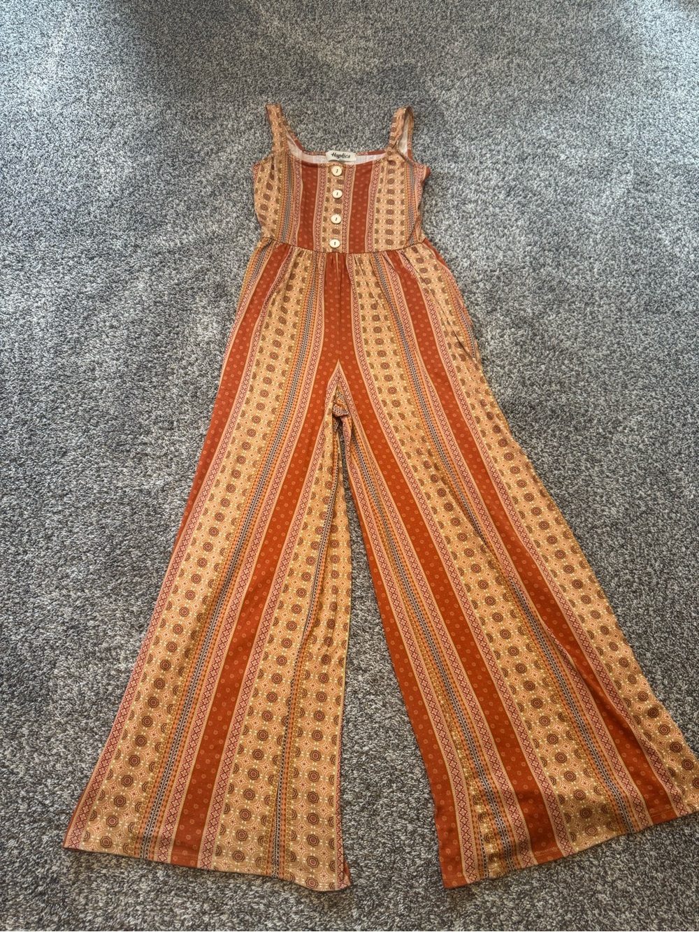 Harper Rust and Tan Striped Wide-Leg Jumpsuit